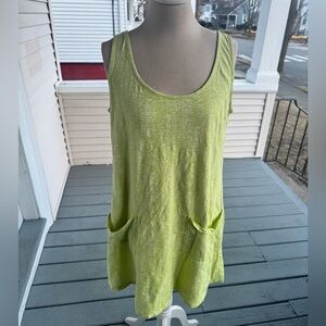 Fresh Produce Lime Green and White Sleeveless Midi Dress With Pockets Beachy